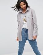 Asos Cotton Jacket With Tie Sleeve Detail - Gray