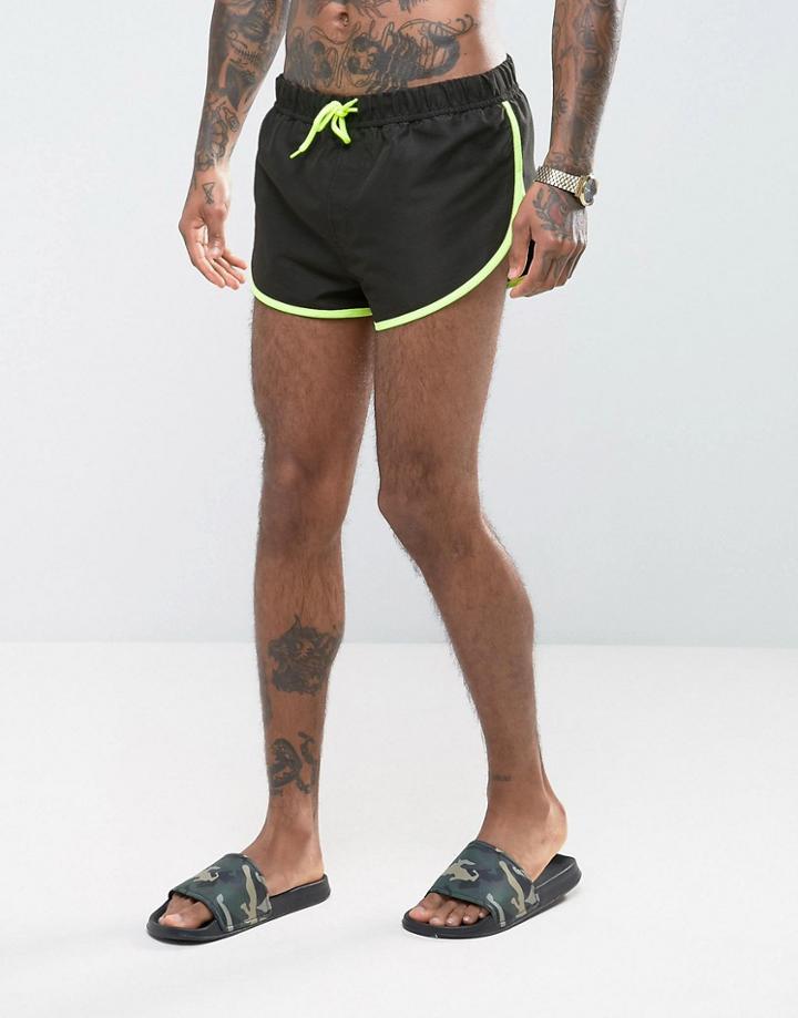 Asos Swim Shorts With Extreme Side Split In Black With Side Mesh Detail In Super Short Length - Black