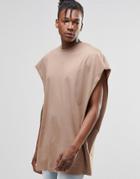 Asos Super Oversized Sleeveless T-shirt With Dropped Armhole In Stone - Sand