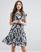 Y.a.s Show Drop Waist Dress In Black And White Floral - Black