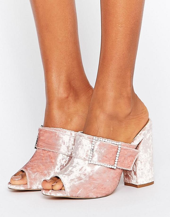 Asos Harlequin Jewelled Buckle Heeled Mules - Pink