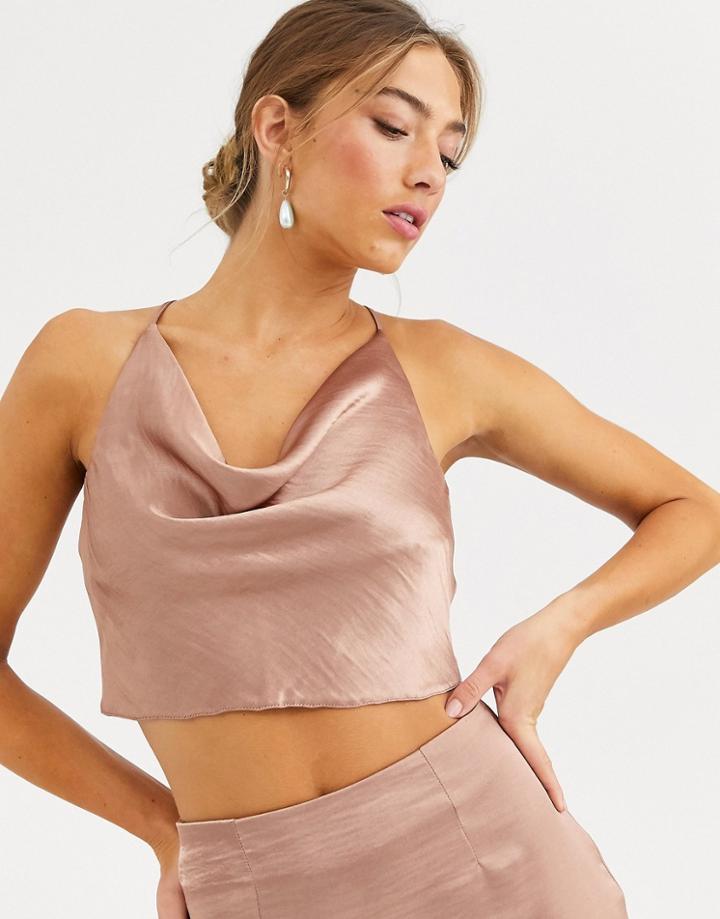 Asos Design Satin Halter Cowl Neck Top Two-piece-pink