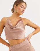 Asos Design Satin Halter Cowl Neck Top Two-piece-pink