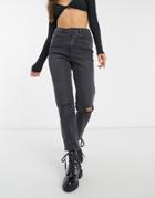 Object Ripped Jeans With Stepped Waistband In Black