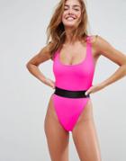 Asos High Leg Elastic Waist Swimsuit - Pink