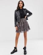 Allsaints Sanse Freefall Mini Skirt In Floral Print - Black
