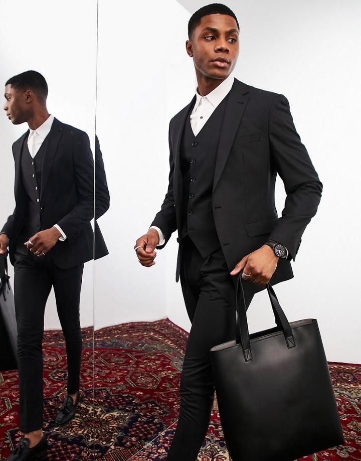 Noak 'camden' Skinny Suit Jacket In Black With Two-way Stretch