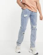 Liquor N Poker Coordinating Straight Leg Jeans In Vintage Light Wash Denim With Distressing-blues