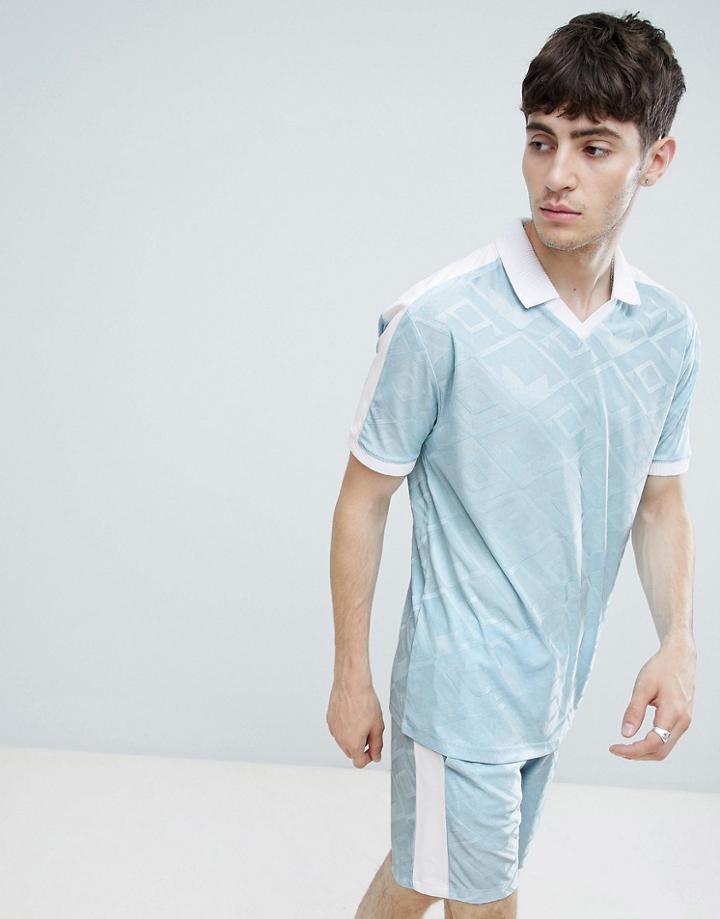 Asos Design Relaxed Polo Shirt In Jaquard Fabric In Blue - Blue