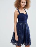 Little Mistress Embroidery Mesh Prom Dress - Navy