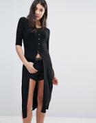Brave Soul Longline Split Front T-shirt - Black