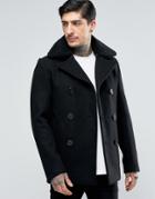 Schott Cyclone Wool Peacoat Detachable Fleece Collar - Black