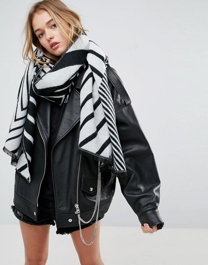 Asos Long Woven Spliced Chevron Scarf - Black