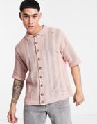 Topman Knit Texture Button Through Shirt In Pink