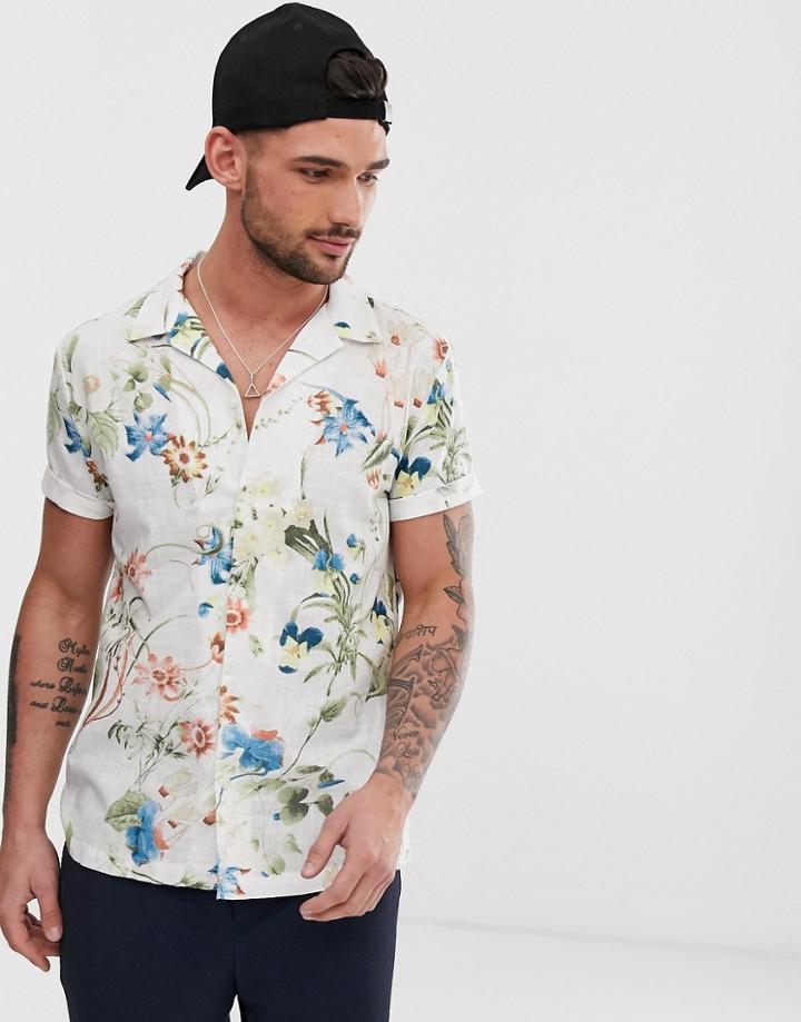 River Island Linen Shirt In White Print