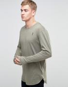 Religion Long Sleeve Longline Top With Thumb Hole Detail - Green