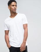 Sisley V-neck T-shirt In Slub - White