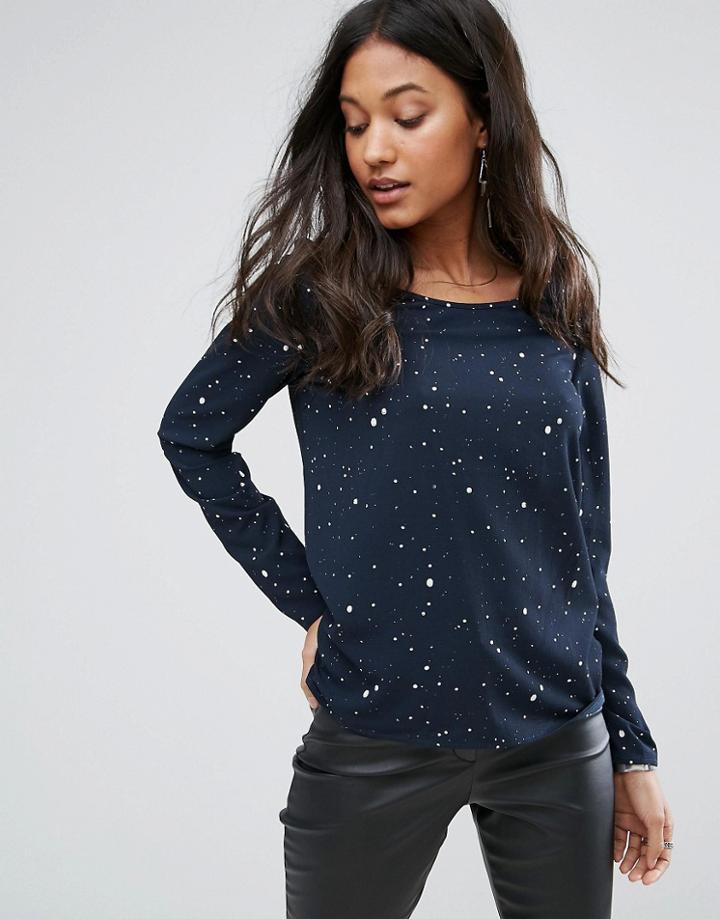 Vila Printed Long Sleeve Top - Blue