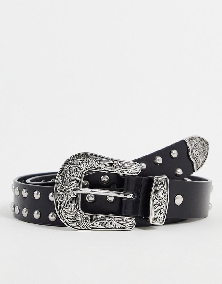 Reclaimed Vintage Inspired Unisex Western Belt With Stud Detail In Black
