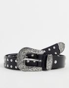 Reclaimed Vintage Inspired Unisex Western Belt With Stud Detail In Black