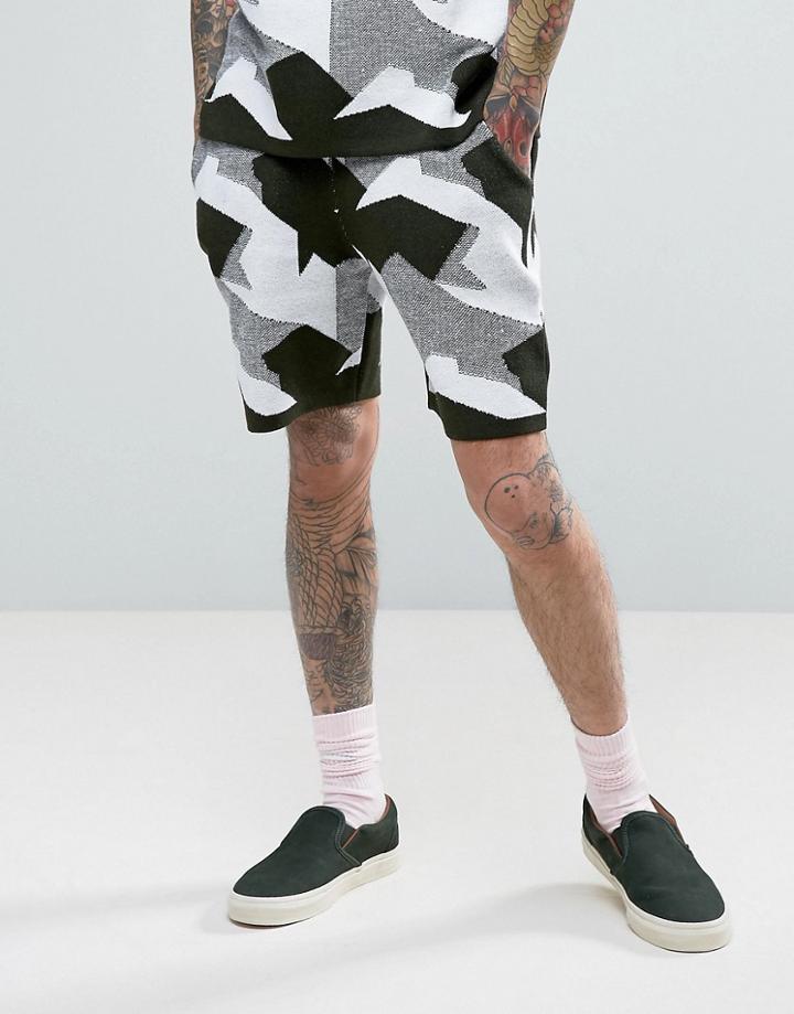 Asos Knitted Camo Shorts - Green