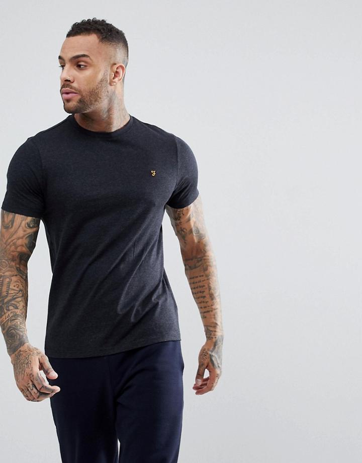 Farah Denny Slim Fit Logo T-shirt In Black Marl - Black