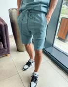 Asos Design Jersey Skinny Shorts With Pin Tucks In Blue Gray-grey