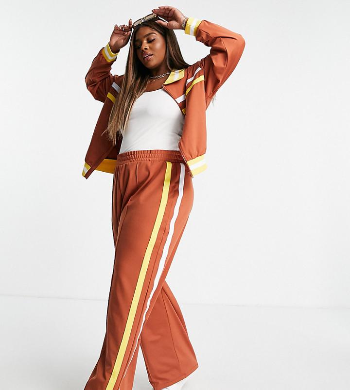 Asos Design Curve 70s Retro Tracksuit Pants - Part Of A Set-brown