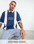Asos Design Oversized Polo T-shirt In Navy With White Panels & Chicago Print