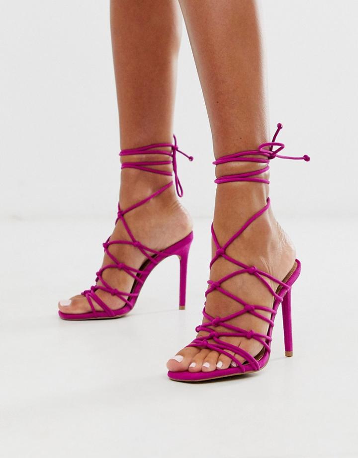 Asos Design Night Strappy Heeled Sandals In Fuschia - Pink
