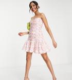 Collective The Label Petite Ruched Bandeau Mini Dress In Bright Ditsy Floral-multi