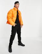 Topman Quilted Puffer Jacket In Orange - Orange