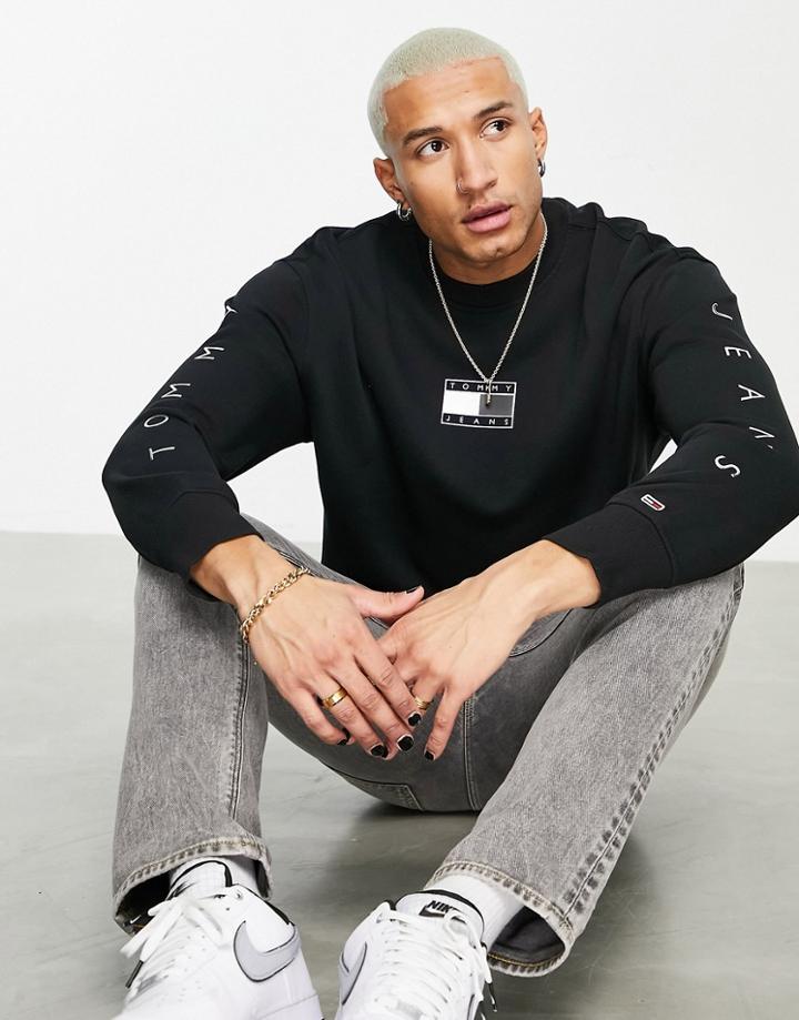 Tommy Jeans Metallic Capsule Front & Arm Logo Sweatshirt Relaxed Fit In Black