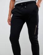 Asos Design Super Skinny Joggers In Black With Ma1 Pocket And Rose Gold Trims - Black