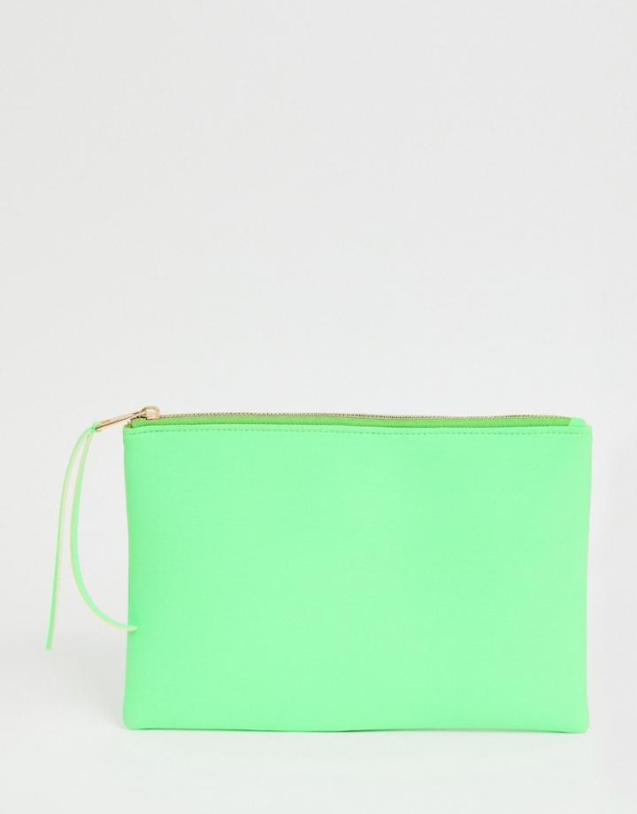 South Beach Neon Green Clutch With Wristlet In Scuba - Green