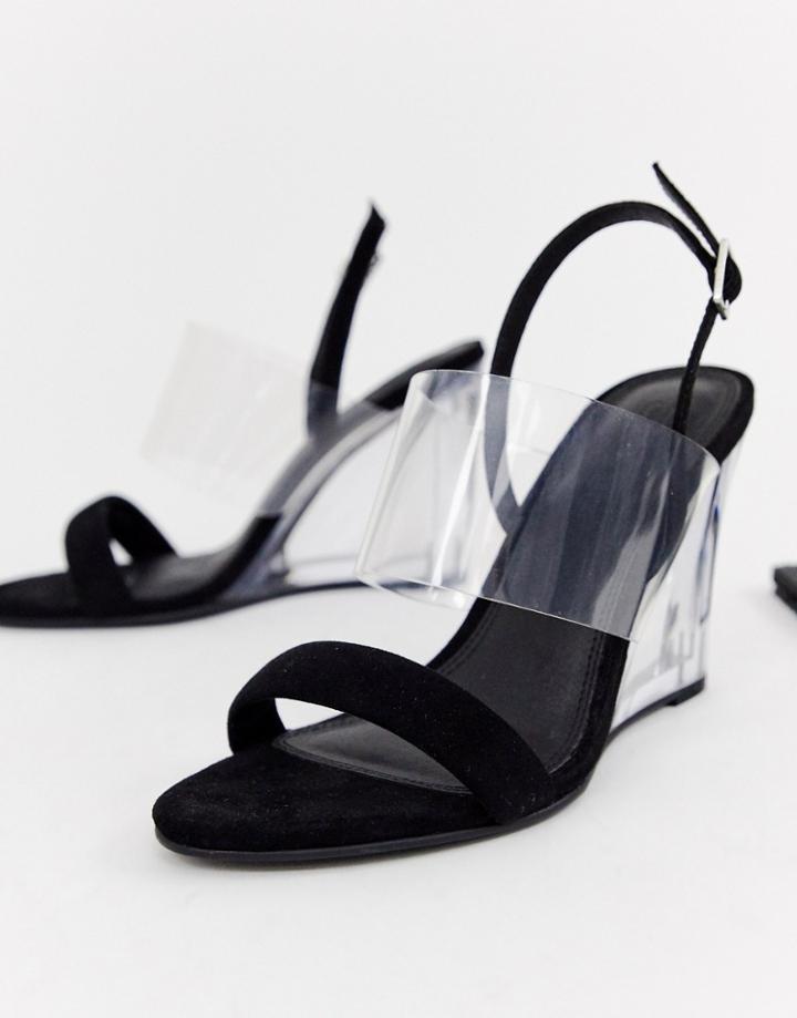 Asos Design Hastings Clear Heeled Wedges In Black - Black