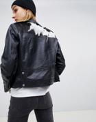 Muubaa Laurel Leather Biker Jacket With Cow Skin Back Patch - Black