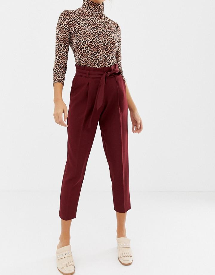 New Look Tie Waist Pants In Burgundy - Red