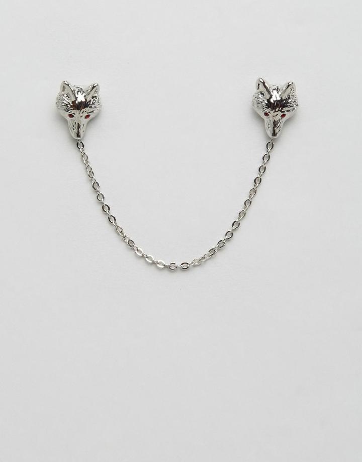 Noose & Monkey Fox Collar Tips & Chain In Silver - Silver