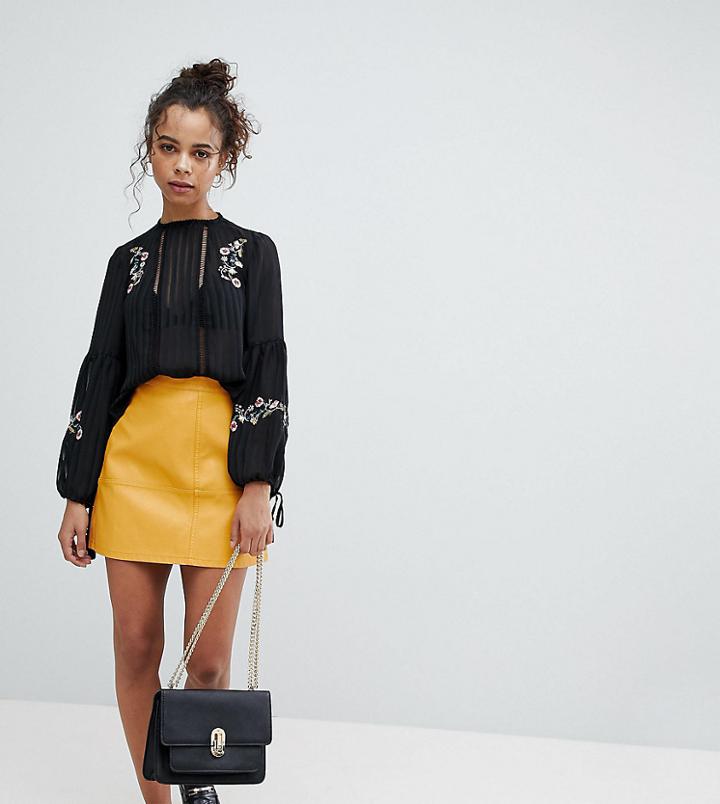 New Look Petite Pu Mini Skirt - Yellow