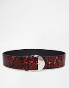 Asos Round Buckle Red Snake Waist Belt - Red