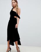 Asos Design Midi Dress In Drape Velvet - Black