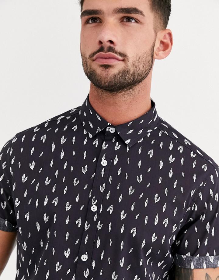 Asos Design Skinny Fit Stretch Shirt In Leaf Print