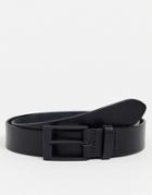 Asos Design Leather Slim Belt In Vintage Black With Matte Black Buckle