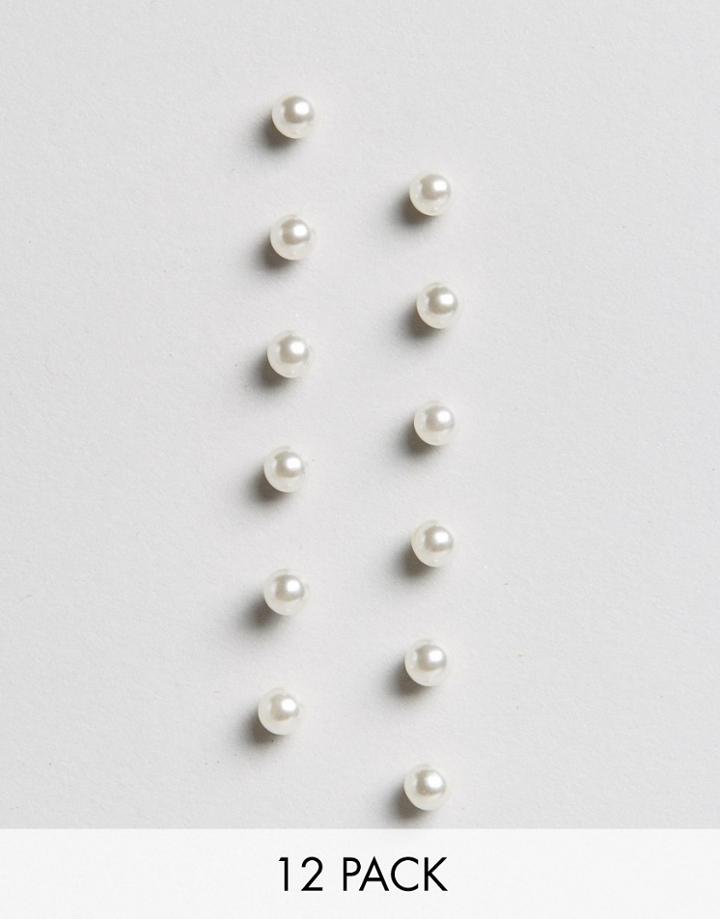 Asos Pack Of 12 Tiny Pearl Stud Earrings