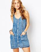 Pull & Bear Denim Tunic Dress With Patch Pockets - Blue