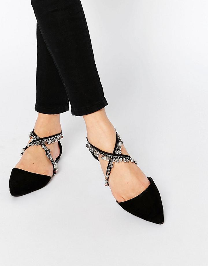 Asos Lux Chain Detail Ballet Flats - Black
