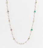 Reclaimed Vintage Inspired Wrap Around Necklace With Jewel Stones In Faux Pearl And Gold