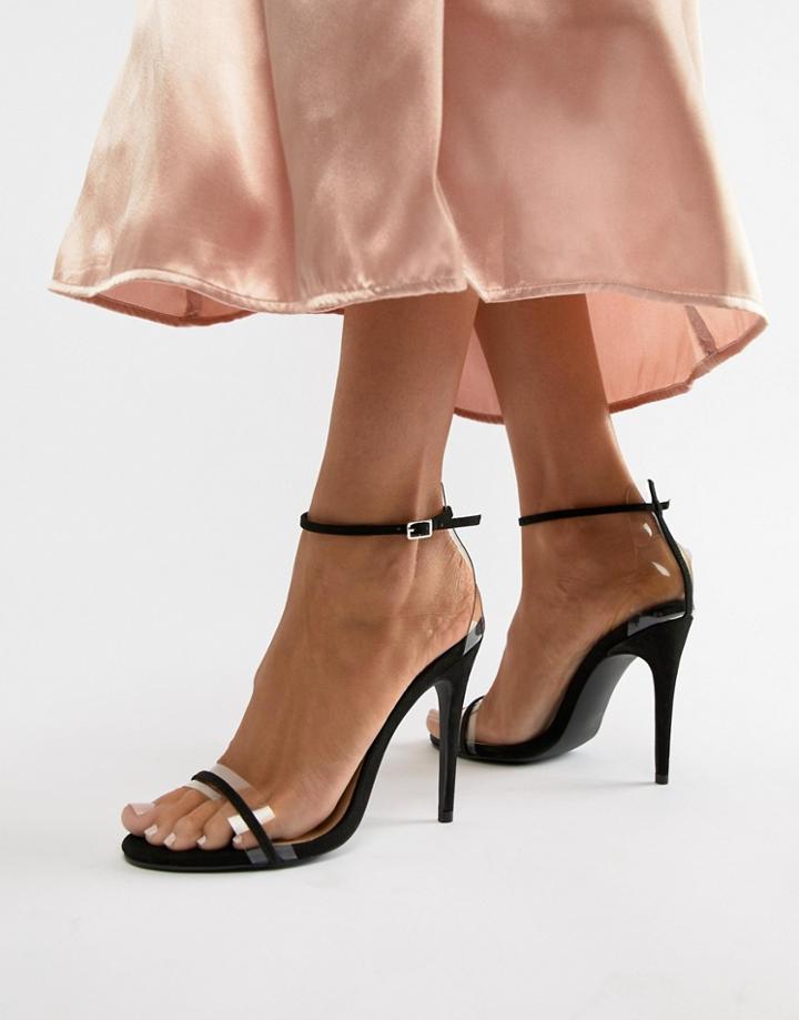 Qupid Clear Strap Barley There Heeled Sandals - Black