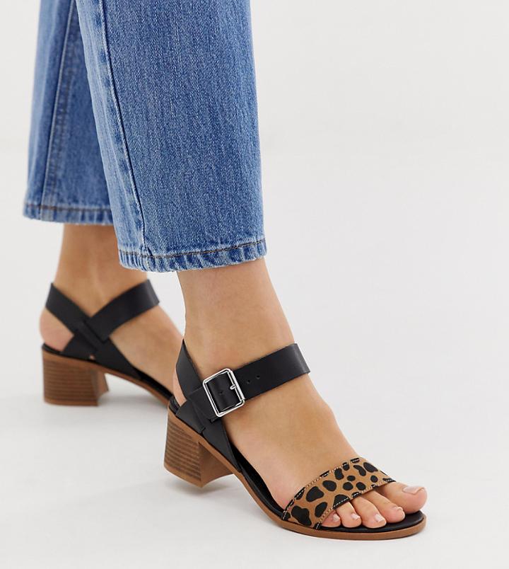 New Look 2 Part Low Block Heeled Sandal In Leopard-stone